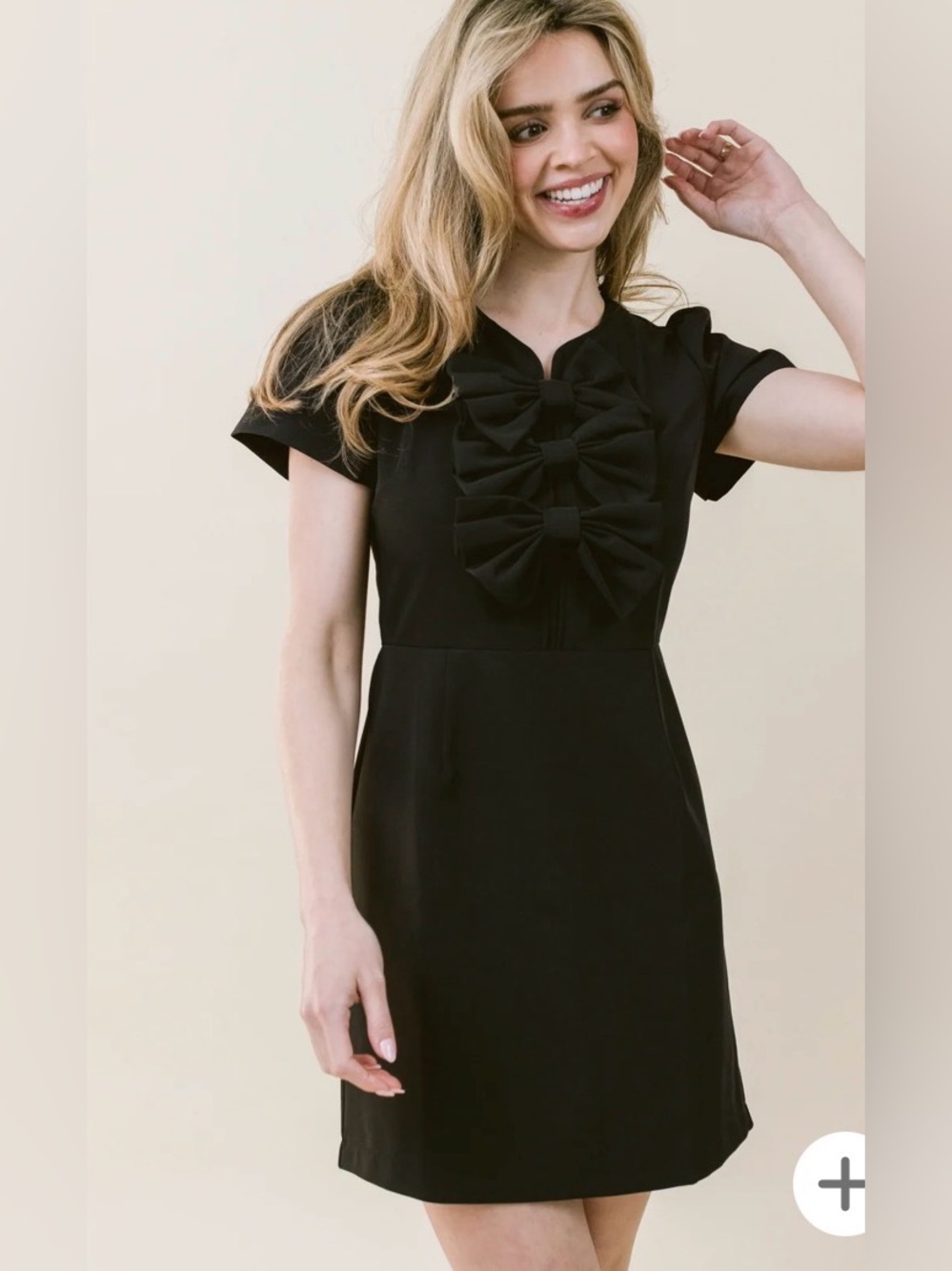 Laroque "Bennett" Triple Bow Black Mini Dress. Size small